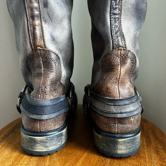 Distressed “Judgement” Tall Harness Moto Leather Boots - Steve Madden - Picture 5 of 16